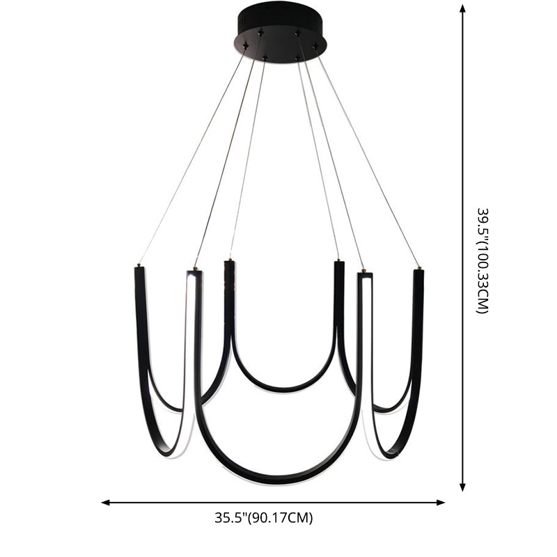 Contemporary Symmetrical Curves Chandelier Lights Aluminum Pendant Ceiling Lights for Living Room