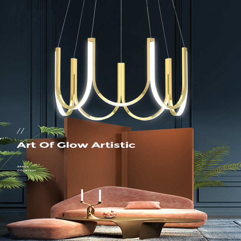 Contemporary Symmetrical Curves Chandelier Lights Aluminum Pendant Ceiling Lights for Living Room