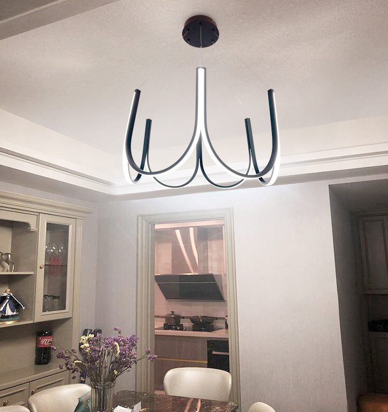 Contemporary Symmetrical Curves Chandelier Lights Aluminum Pendant Ceiling Lights for Living Room