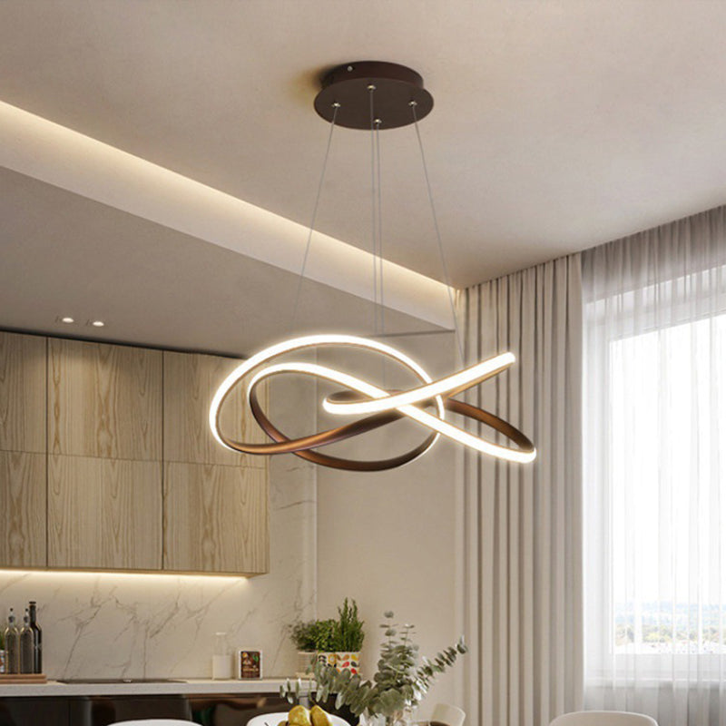 Ultra-modern Seamless Curves LED Chandelier Lamp Metallic Suspension Pendant Light for Restaurant