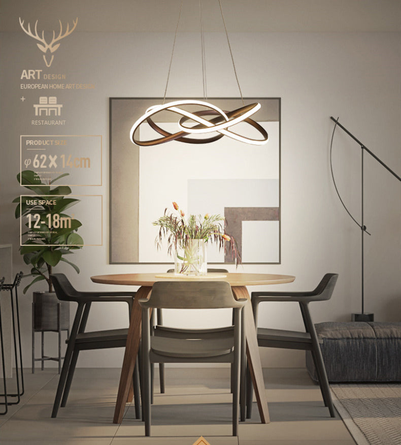 Ultra-modern Seamless Curves LED Chandelier Lamp Metallic Suspension Pendant Light for Restaurant