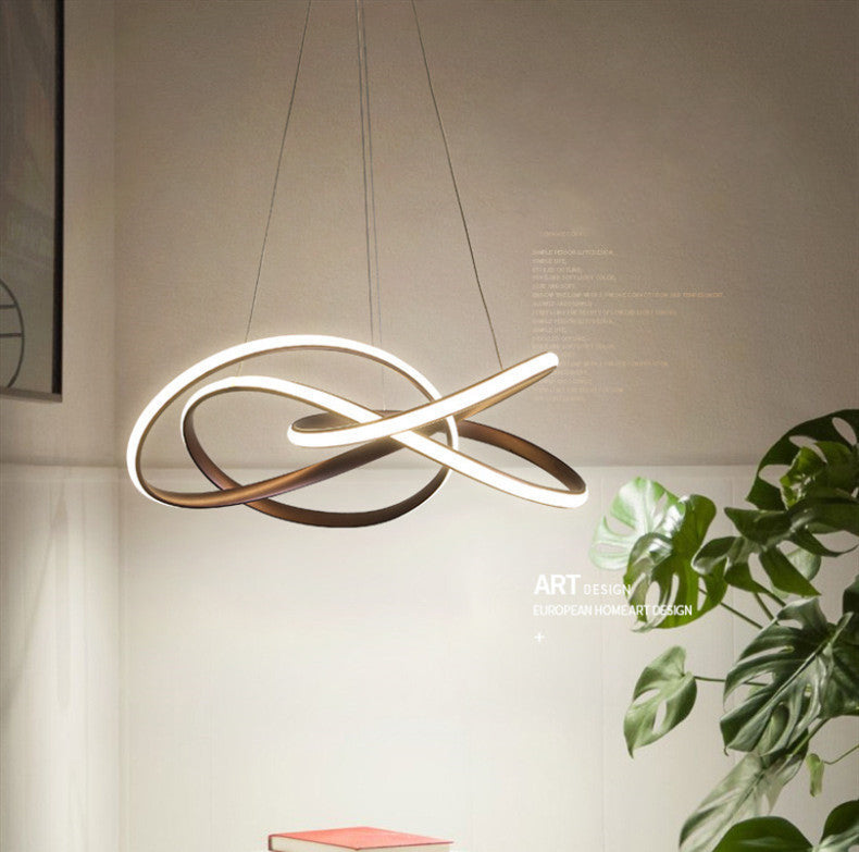 Ultra-modern Seamless Curves LED Chandelier Lamp Metallic Suspension Pendant Light for Restaurant