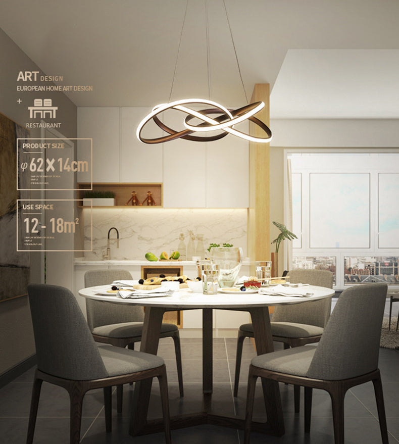 Ultra-modern Seamless Curves LED Chandelier Lamp Metallic Suspension Pendant Light for Restaurant