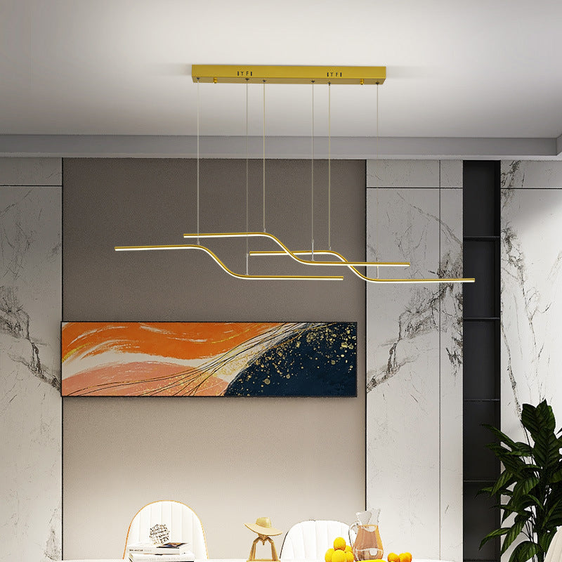 Ultra-modern Linear Hanging Chandelier Metallic Hanging Lamp with Hanging Cord for Restaurant