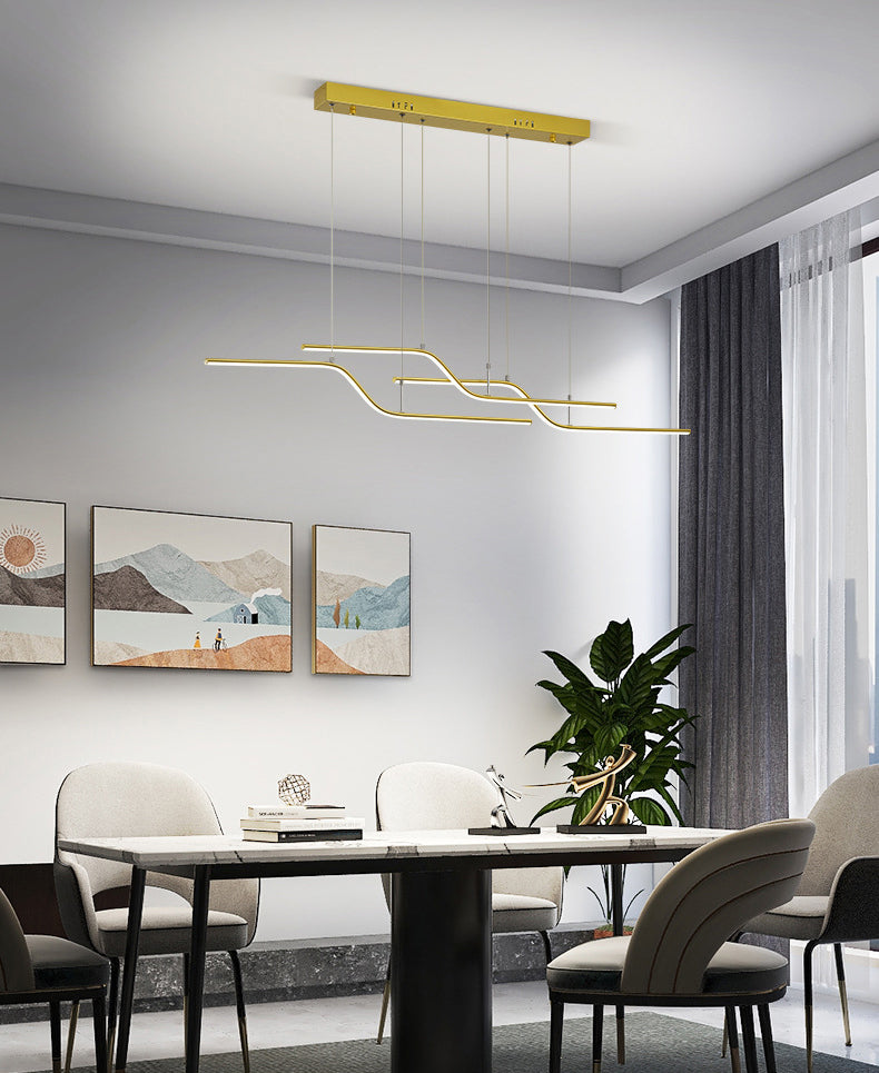 Ultra-modern Linear Hanging Chandelier Metallic Hanging Lamp with Hanging Cord for Restaurant