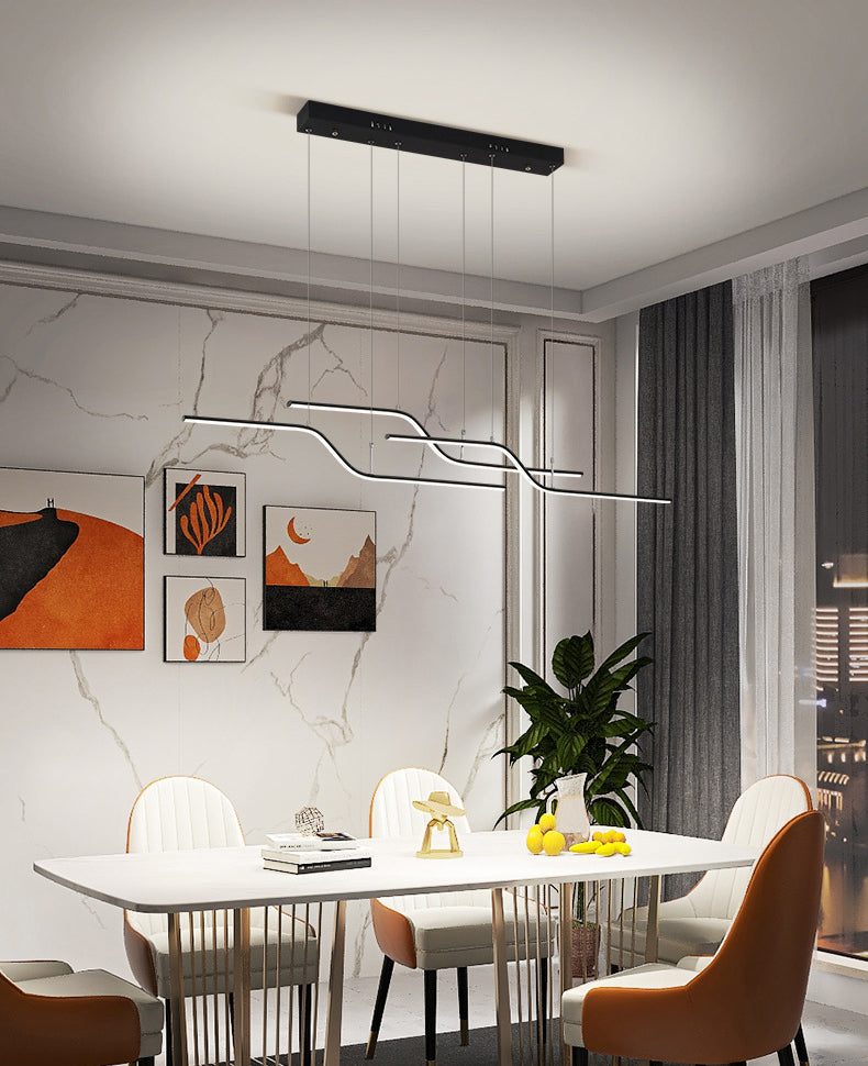 Ultra-modern Linear Hanging Chandelier Metallic Hanging Lamp with Hanging Cord for Restaurant