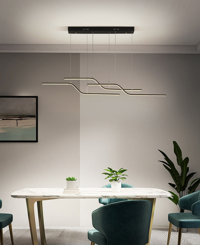 Ultra-modern Linear Hanging Chandelier Metallic Hanging Lamp with Hanging Cord for Restaurant