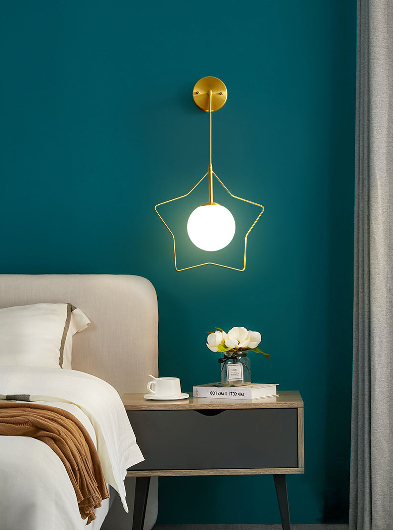 Glass Globe Shaped Wall Sconce with Star Frame Creative Modern Style 1 Light Sconces