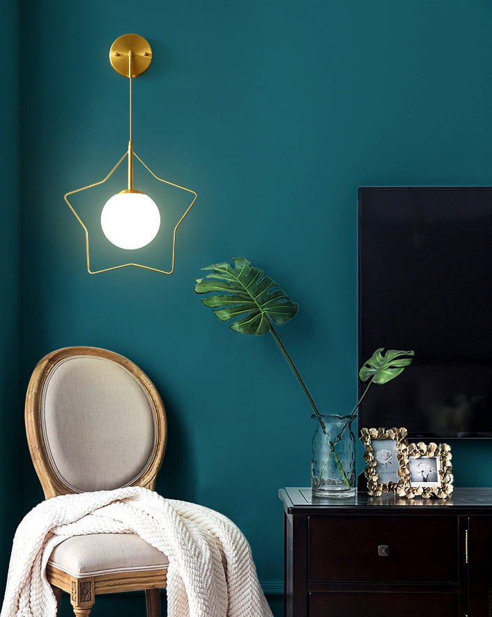 Glass Globe Shaped Wall Sconce with Star Frame Creative Modern Style 1 Light Sconces