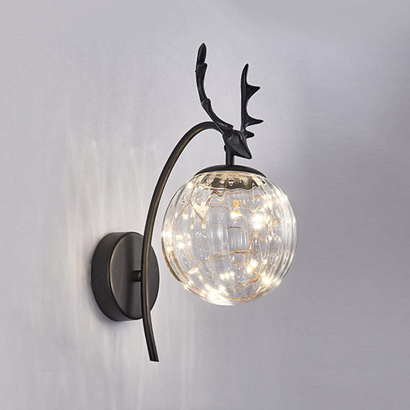 Spherical Wall Sconce with Antlers Nordic Luxury Style Glass Sconces for Living Room Bedroom