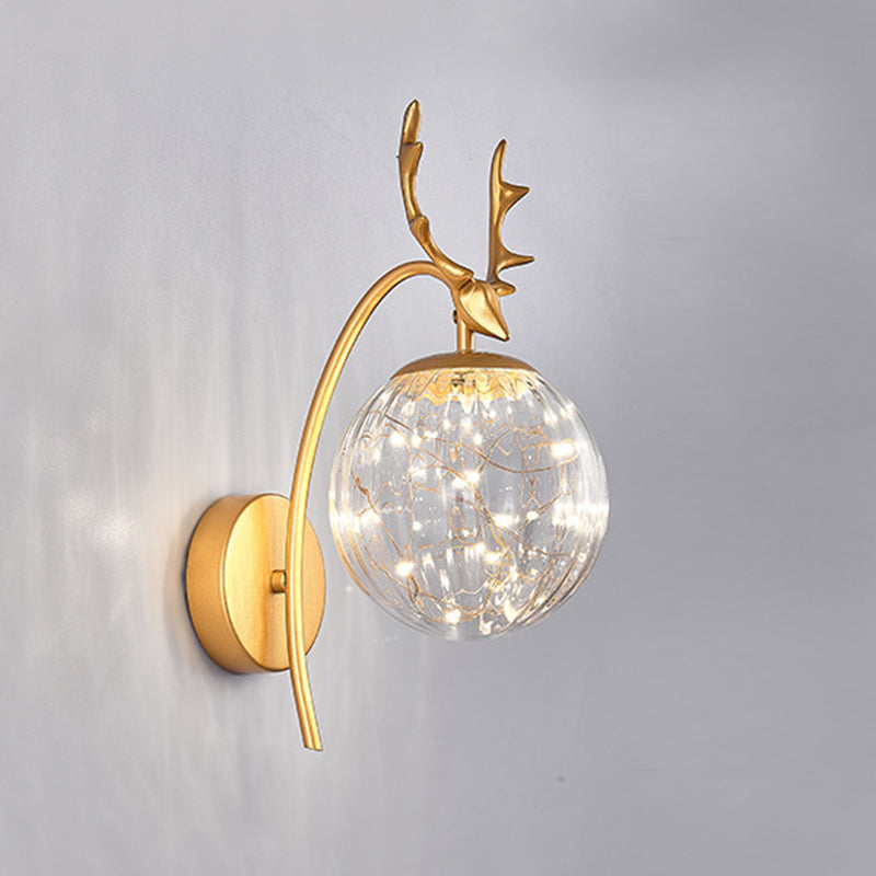 Spherical Wall Sconce with Antlers Nordic Luxury Style Glass Sconces for Living Room Bedroom