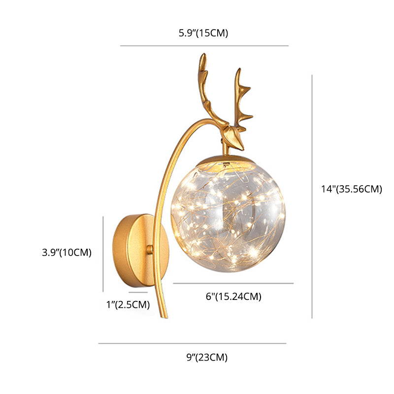 Spherical Wall Sconce with Antlers Nordic Luxury Style Glass Sconces for Living Room Bedroom