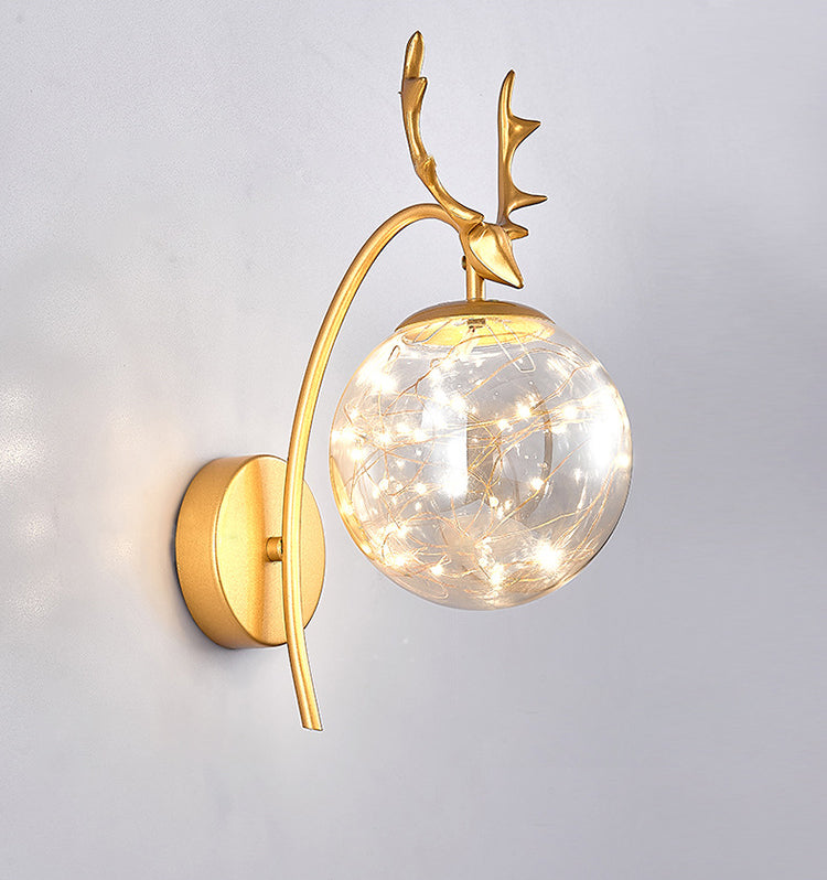 Spherical Wall Sconce with Antlers Nordic Luxury Style Glass Sconces for Living Room Bedroom