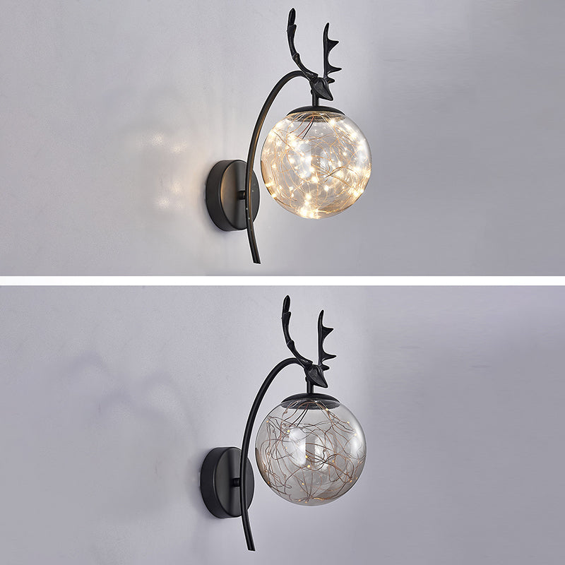 Spherical Wall Sconce with Antlers Nordic Luxury Style Glass Sconces for Living Room Bedroom