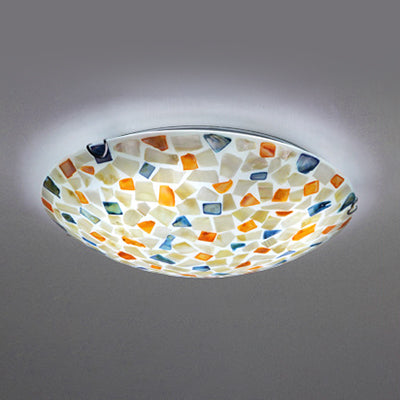 12"/16" W Colorful Bowl Ceiling Light Vintage Mosaic Glass 1 Bulb Flush Mount Ceiling Light in White