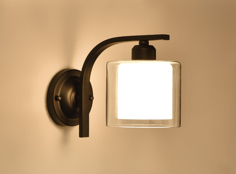 Cylinder Sconce Wall Light Nordic Minimalist Style Glass 1 Light Sconces for Living Room