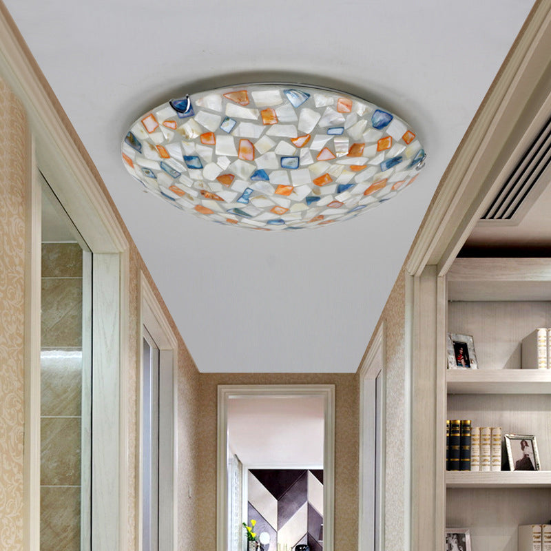12"/16" W Colorful Bowl Ceiling Light Vintage Mosaic Glass 1 Bulb Flush Mount Ceiling Light in White