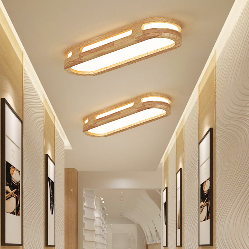 Wooden Oblong Flush Mount Lighting Fixture Nordic LED Flush Mount Ceiling Light in Wood