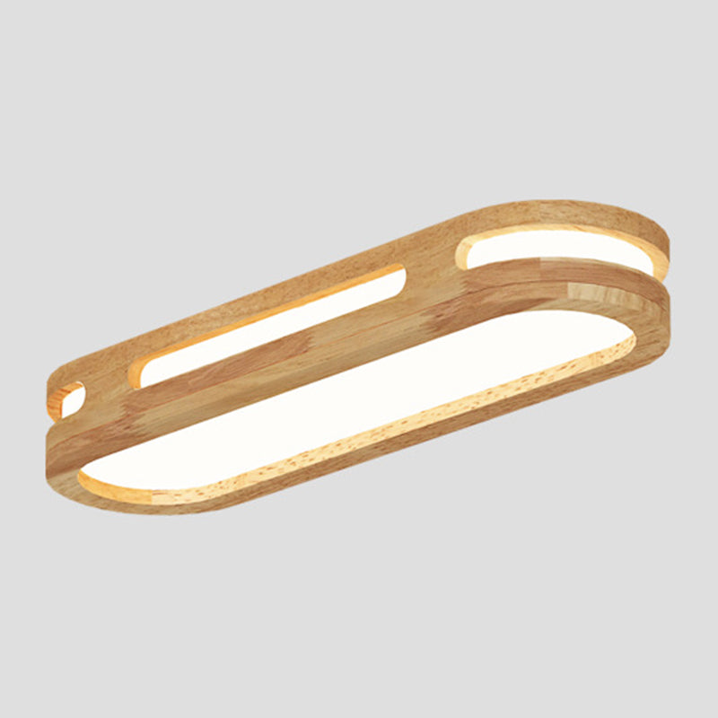 Wooden Oblong Flush Mount Lighting Fixture Nordic LED Flush Mount Ceiling Light in Wood