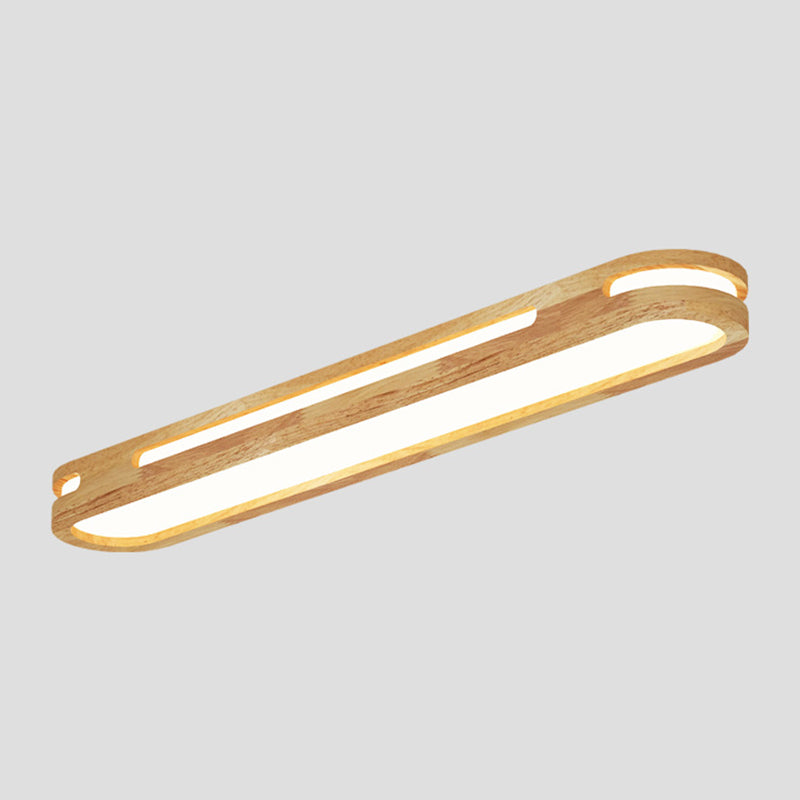 Wooden Oblong Flush Mount Lighting Fixture Nordic LED Flush Mount Ceiling Light in Wood