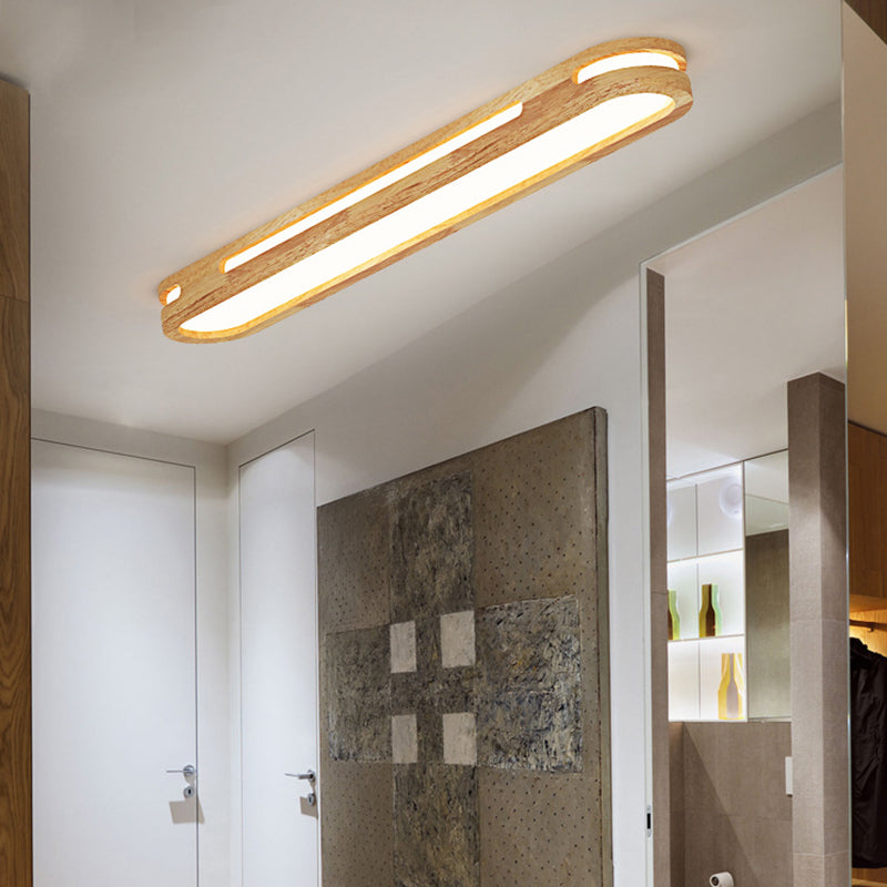 Wooden Oblong Flush Mount Lighting Fixture Nordic LED Flush Mount Ceiling Light in Wood