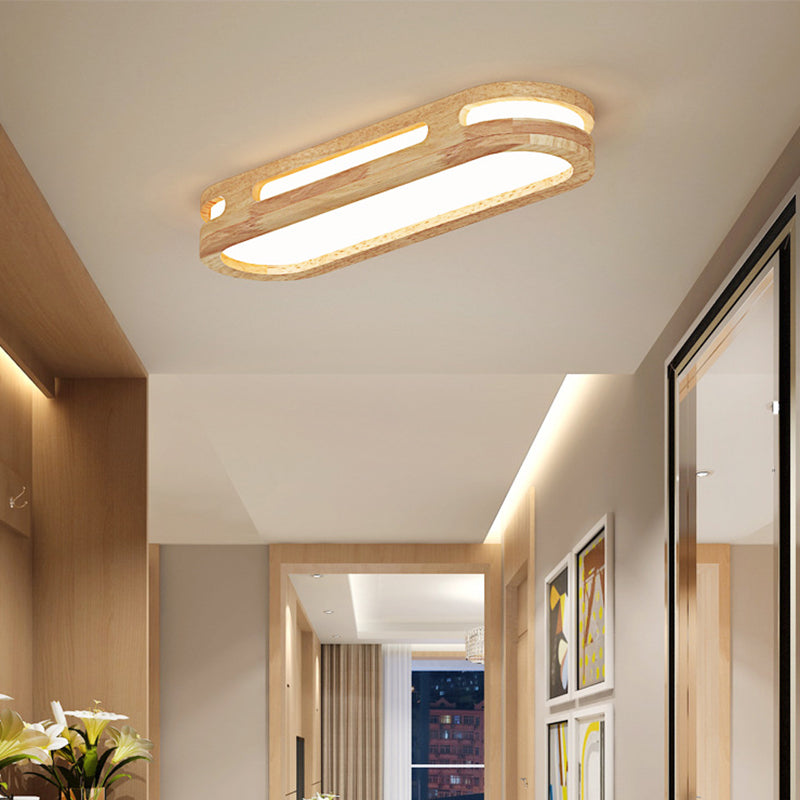 Wooden Oblong Flush Mount Lighting Fixture Nordic LED Flush Mount Ceiling Light in Wood