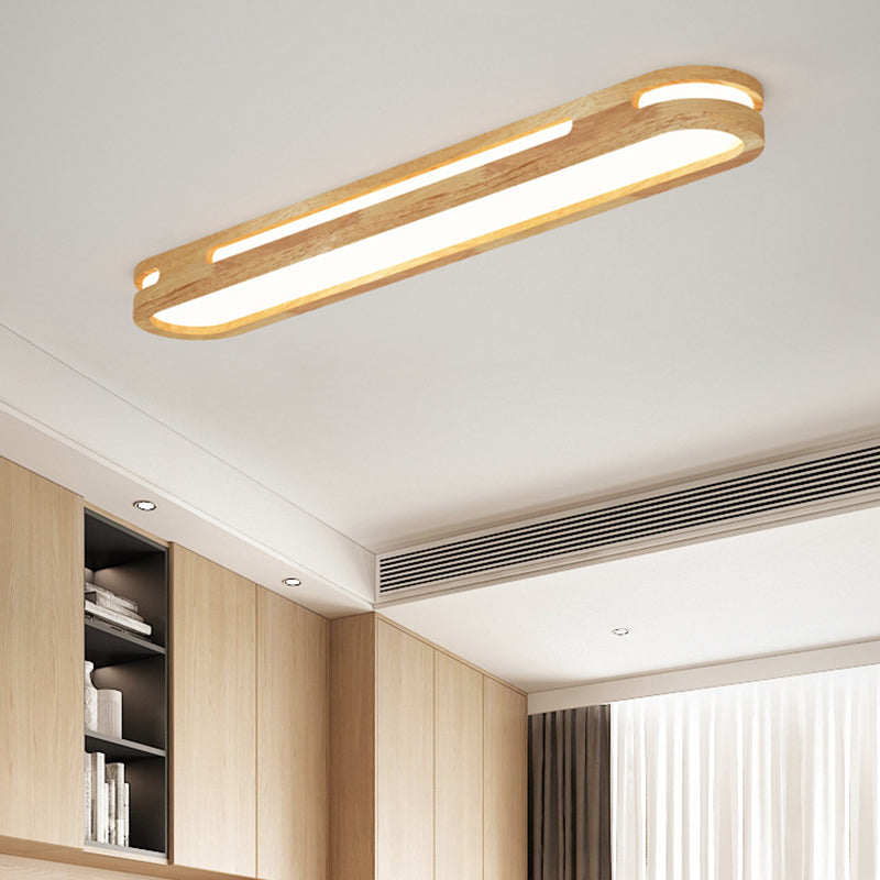 Wooden Oblong Flush Mount Lighting Fixture Nordic LED Flush Mount Ceiling Light in Wood