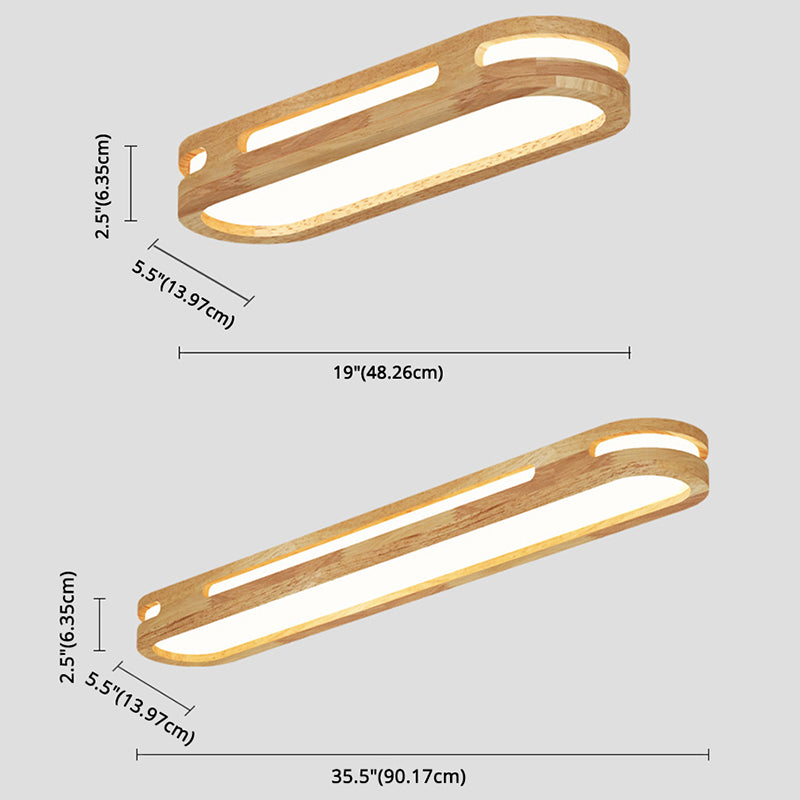 Wooden Oblong Flush Mount Lighting Fixture Nordic LED Flush Mount Ceiling Light in Wood