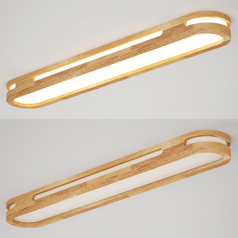 Wooden Oblong Flush Mount Lighting Fixture Nordic LED Flush Mount Ceiling Light in Wood