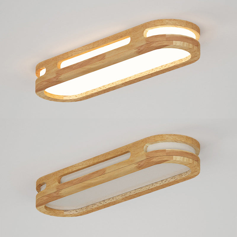 Wooden Oblong Flush Mount Lighting Fixture Nordic LED Flush Mount Ceiling Light in Wood