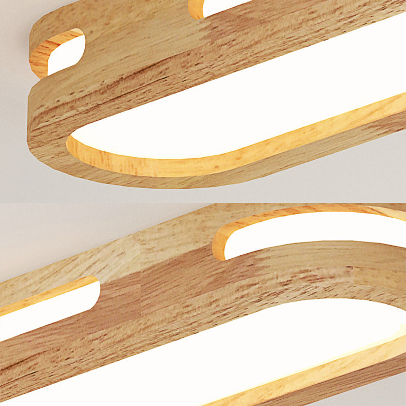 Wooden Oblong Flush Mount Lighting Fixture Nordic LED Flush Mount Ceiling Light in Wood