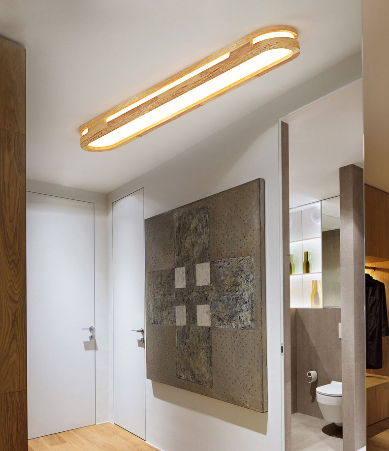 Wooden Oblong Flush Mount Lighting Fixture Nordic LED Flush Mount Ceiling Light in Wood