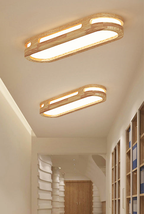 Wooden Oblong Flush Mount Lighting Fixture Nordic LED Flush Mount Ceiling Light in Wood
