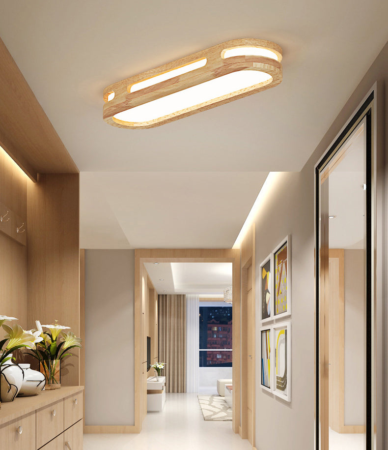 Wooden Oblong Flush Mount Lighting Fixture Nordic LED Flush Mount Ceiling Light in Wood