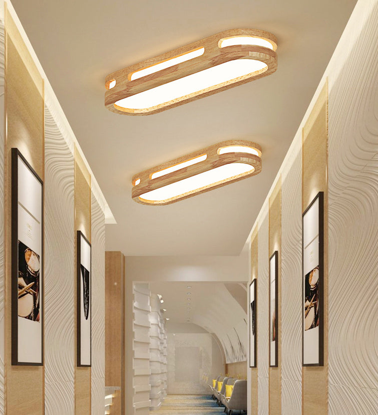 Wooden Oblong Flush Mount Lighting Fixture Nordic LED Flush Mount Ceiling Light in Wood