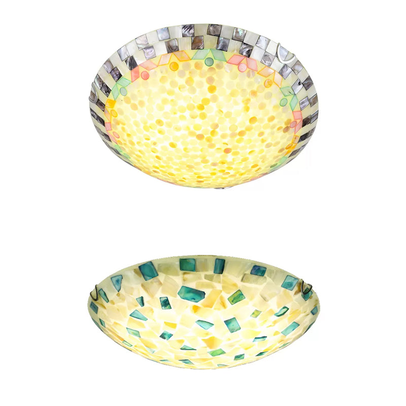 Beige/Blue Bowl Ceiling Light Fixture Vintage Mosaic Glass 1 Bulb 12"/16"/19.5" W Flush Mount Ceiling Light for Dining Room