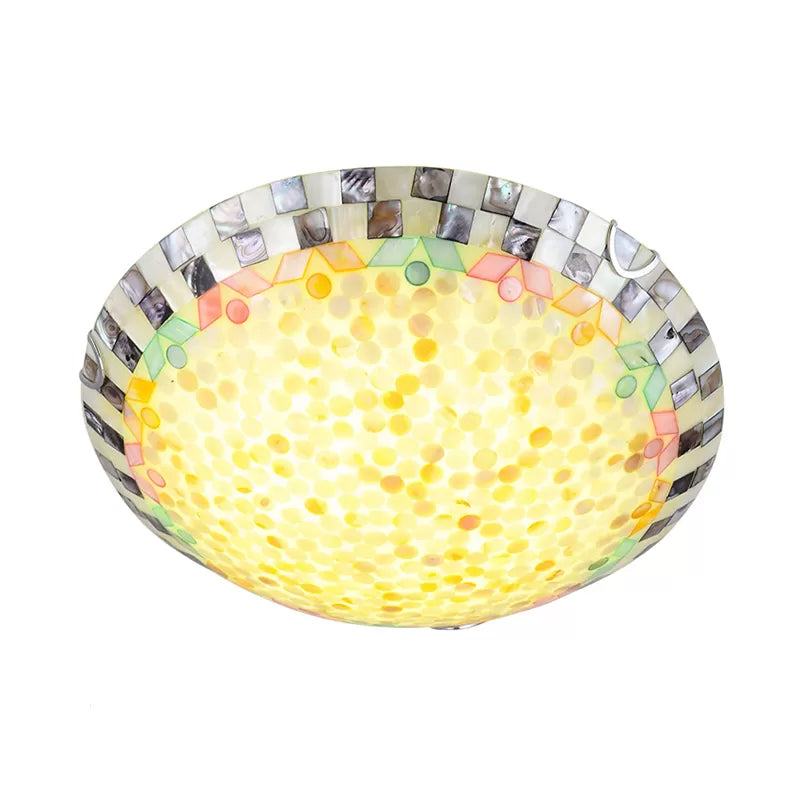 Beige/Blue Bowl Ceiling Light Fixture Vintage Mosaic Glass 1 Bulb 12"/16"/19.5" W Flush Mount Ceiling Light for Dining Room