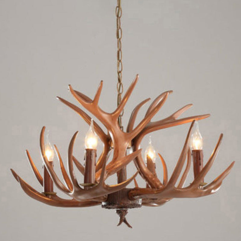Adjustable Hanging Chain Chandelier Light Traditional Rustic Antler Plastic Ceiling Pendant for Restaurant