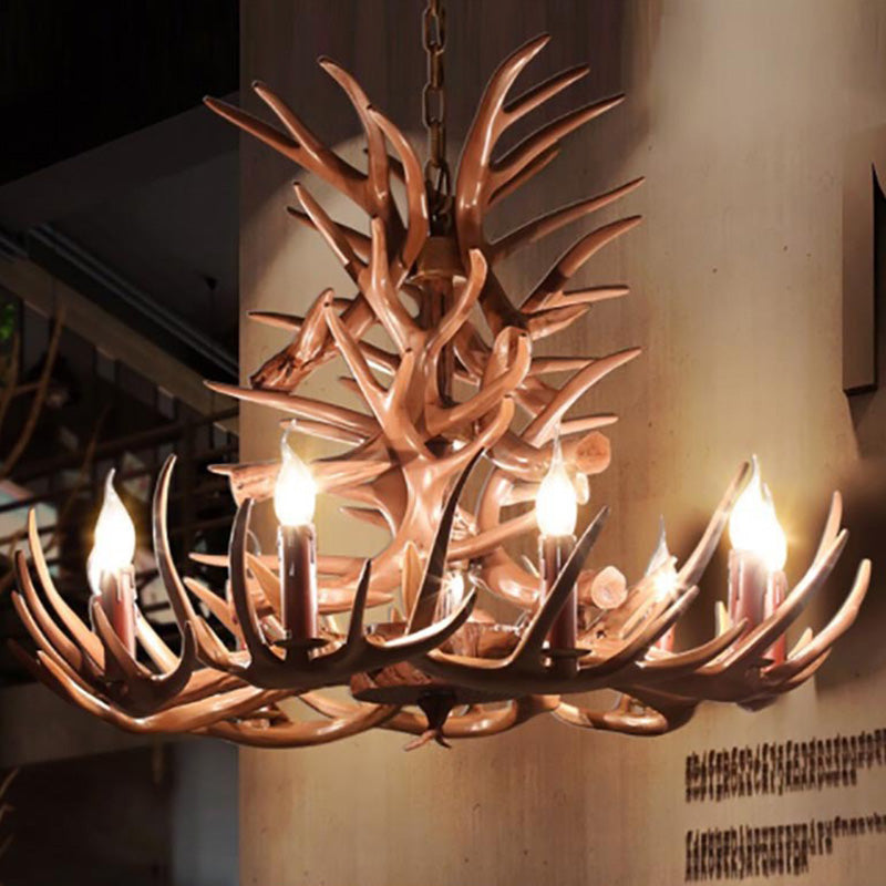 Adjustable Hanging Chain Chandelier Light Traditional Rustic Antler Plastic Ceiling Pendant for Restaurant
