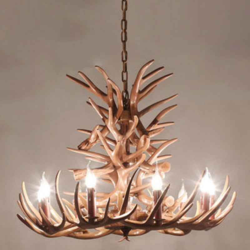 Adjustable Hanging Chain Chandelier Light Traditional Rustic Antler Plastic Ceiling Pendant for Restaurant