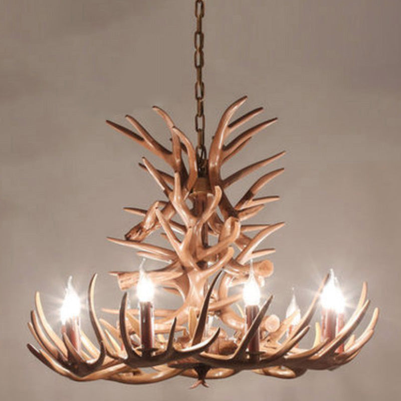 Adjustable Hanging Chain Chandelier Light Traditional Rustic Antler Plastic Ceiling Pendant for Restaurant