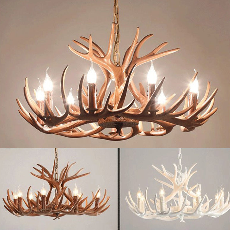 Adjustable Hanging Chain Chandelier Light Traditional Rustic Antler Plastic Ceiling Pendant for Restaurant