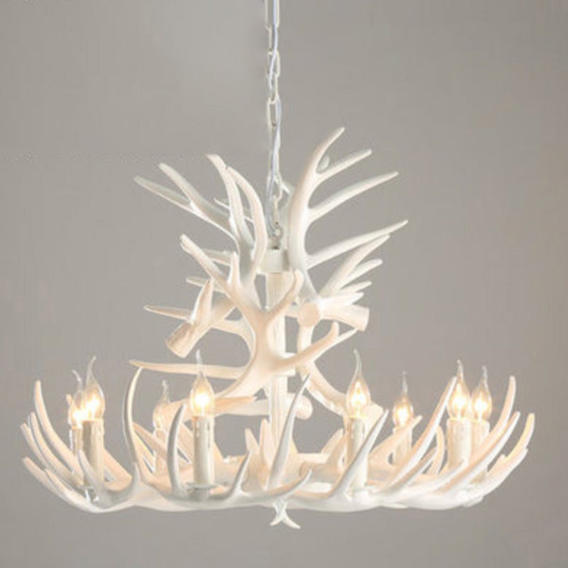 Adjustable Hanging Chain Chandelier Light Traditional Rustic Antler Plastic Ceiling Pendant for Restaurant