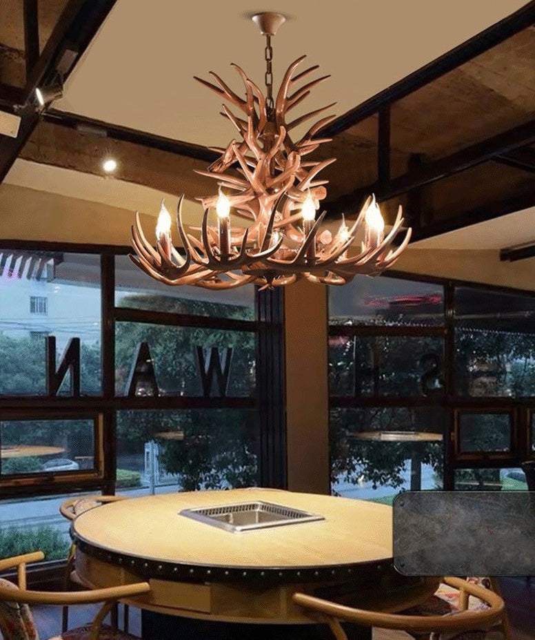 Adjustable Hanging Chain Chandelier Light Traditional Rustic Antler Plastic Ceiling Pendant for Restaurant