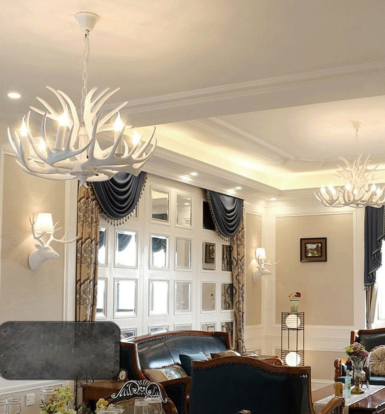 Adjustable Hanging Chain Chandelier Light Traditional Rustic Antler Plastic Ceiling Pendant for Restaurant