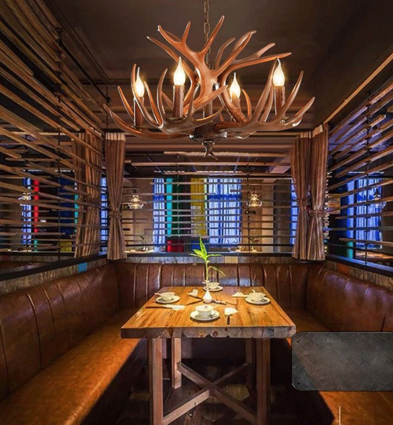Adjustable Hanging Chain Chandelier Light Traditional Rustic Antler Plastic Ceiling Pendant for Restaurant