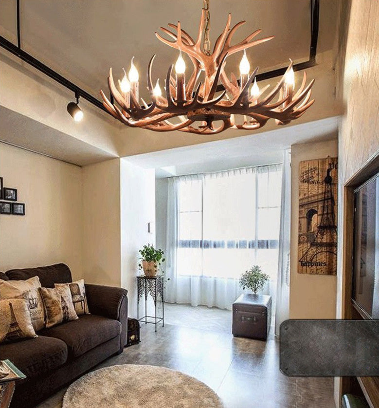 Adjustable Hanging Chain Chandelier Light Traditional Rustic Antler Plastic Ceiling Pendant for Restaurant
