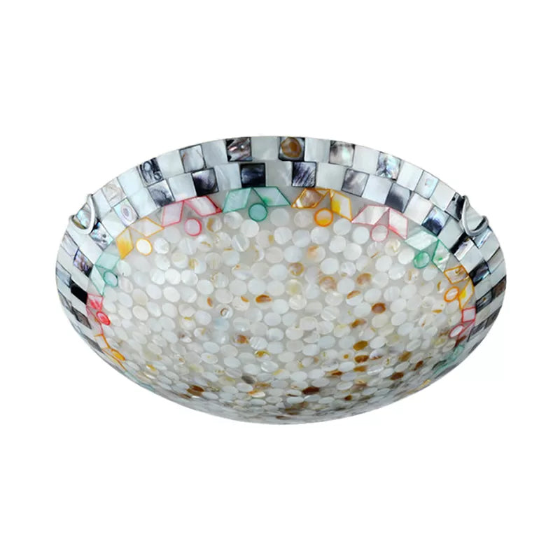Beige/Blue Bowl Ceiling Light Fixture Vintage Mosaic Glass 1 Bulb 12"/16"/19.5" W Flush Mount Ceiling Light for Dining Room