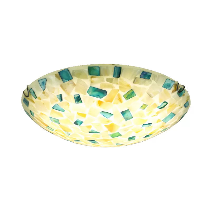 Beige/Blue Bowl Ceiling Light Fixture Vintage Mosaic Glass 1 Bulb 12"/16"/19.5" W Flush Mount Ceiling Light for Dining Room