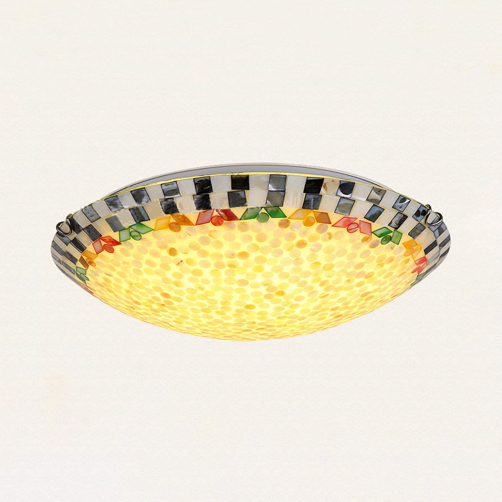Beige/Blue Bowl Ceiling Light Fixture Vintage Mosaic Glass 1 Bulb 12"/16"/19.5" W Flush Mount Ceiling Light for Dining Room